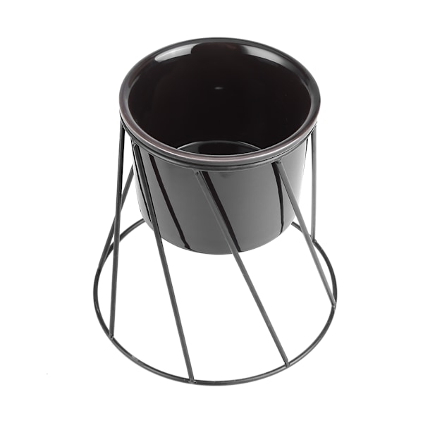 Keramiikkakukkatiiviste ja pyöreä geometrinen metalliteline Puutarhakasvien näyttö Musta ruukku + Musta kehys