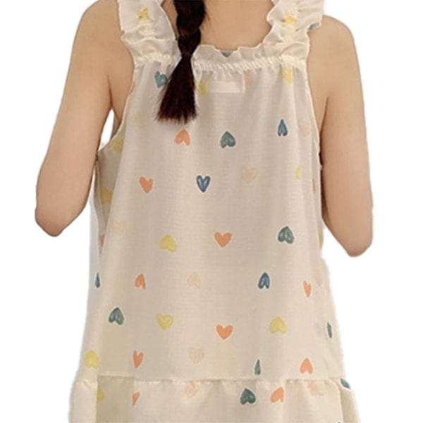 Dam Pyjamas Set Ärmlös Tank Top Casual Shorts Mjölksiden Mjuk Hudvänlig 2-Delar Sommarsovkläder Hjärtmönster L
