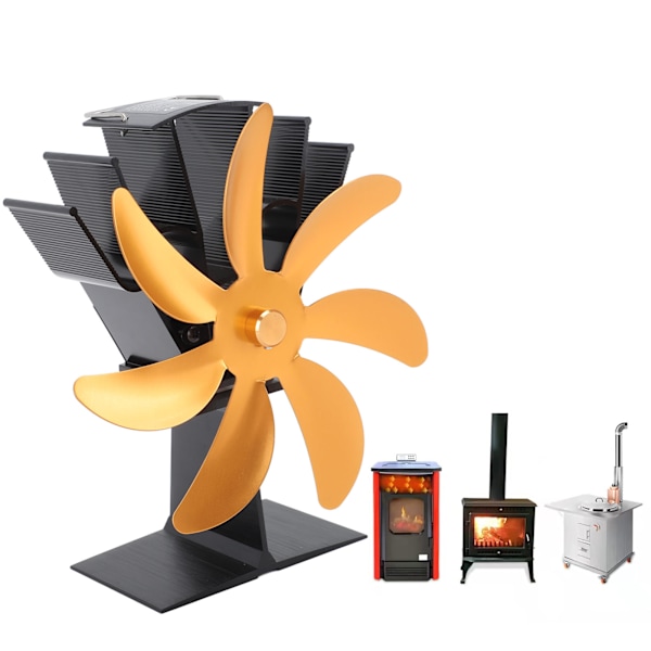 7 Blade Heat Powered Stove Fan Aluminum Alloy Thermoelectric Fireplace Fans for Wood Log Burners Fireplace Gold