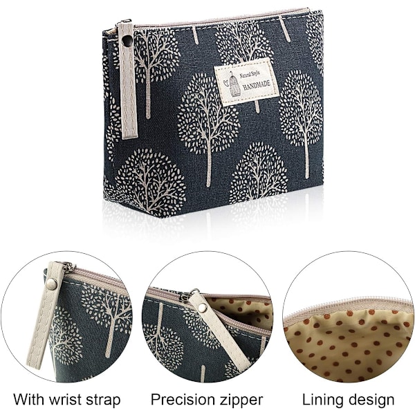 4-pack Canvas Kosmetikpåsar med Tryck, Sminkpåsar med Blixtlås, Multifunktionella Canvas Resepåsar för Kvinnor, Semesterresor, Toalettsaker, 4