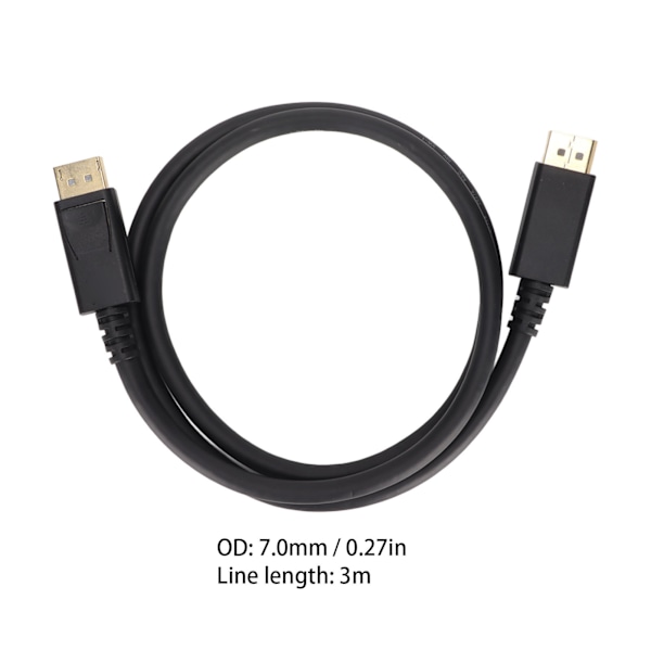 28AWG DP1.4 Kabel 8K vid 60HZ 4K vid 144HZ 4K vid 120HZ OD7.0mm DP Hane till DP Hane Kabel 3m