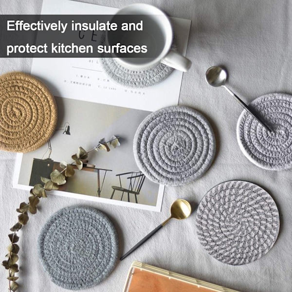 Set med 3 Cotton Weave Hot Coasters | Hot Pads för kök | Underlägg i bomullsrep, bordstabletter, grytlappar, isolering, hållbar bomullstråd