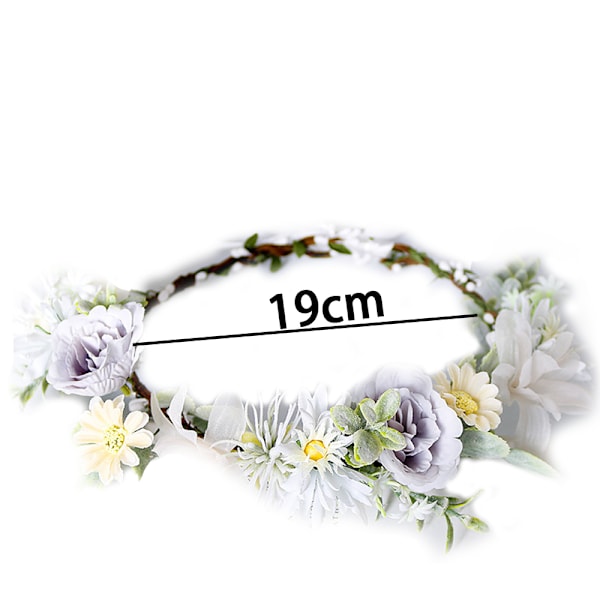 Boho Blomsterhovedbånd Hårkrans Blomsterkrans Krone Halo Hårpynt med Bånd Bryllup Festival Fest
