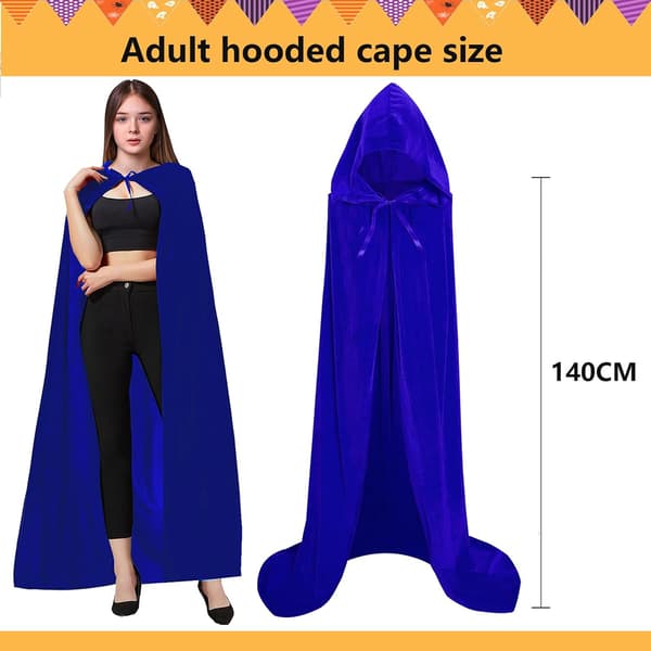 Unisex voksen hættekappe lang fløjlskappe Halloween Cosplay kostumer Blue
