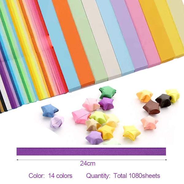 1080 Arkkia Origami-Tähtipaperia, Kaksisivuisia Värillisiä Koristepaperinauhoja Paperitaiteen ja Käsitöiden Tekemiseen