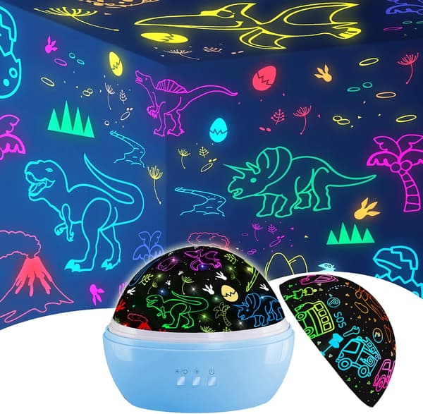 HONGID Dinosaurleker for gutter 3-8 år, Dinosaurfestutstyr, 2-i-1 billeker for barn 3-8 år, Egnet for gutter 2-10 år Blå Presen[TT] Blue Gift