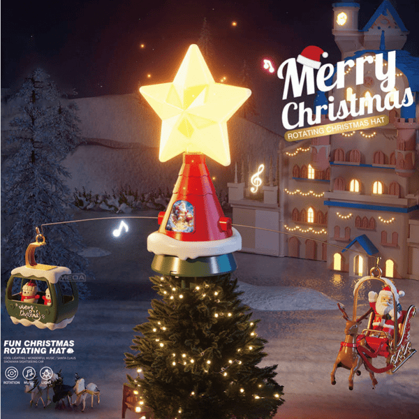 [Christmas Tree Topper] Automatic Rotating Christmas Tree Topper with Music Light & Star-shaped Light Display - USB Powered Spinning Holiday [TT] Variant