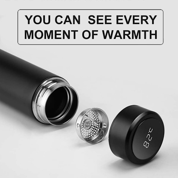 Termosflaska, 480 ml vattenflaska vakuumisolerad kopp 304 rostfritt stål, LED-pekskärm temperaturdisplay, smart kopp förseglingsflaska idealisk