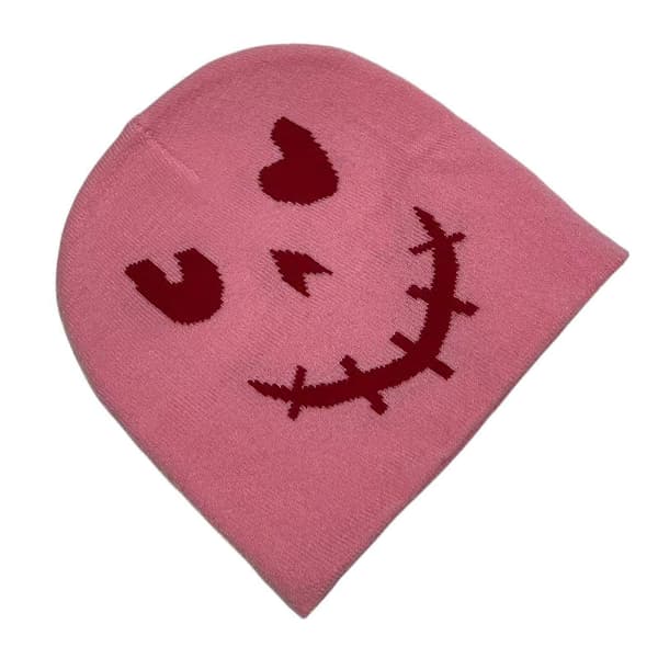 Elastisk vindtät vintermössa stickad emoji-mönstrad mössa för kvinnor män Håll öronen varma mössa Mjuk kallvädersutrustning Svart Black