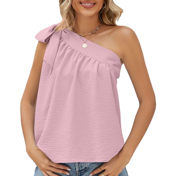 Dam Sleeveless T-shirt Enkelsidig Axelrem Slipsrosett Lös Passform Sommar Casual Topp Rosa L