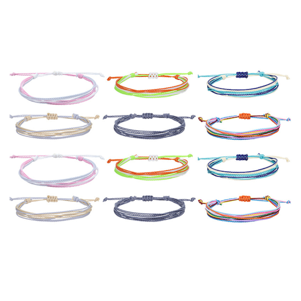 12 st Multicolor String Flätad Armband Strand Vattentäta Armband för Kvinnor Smyckesset