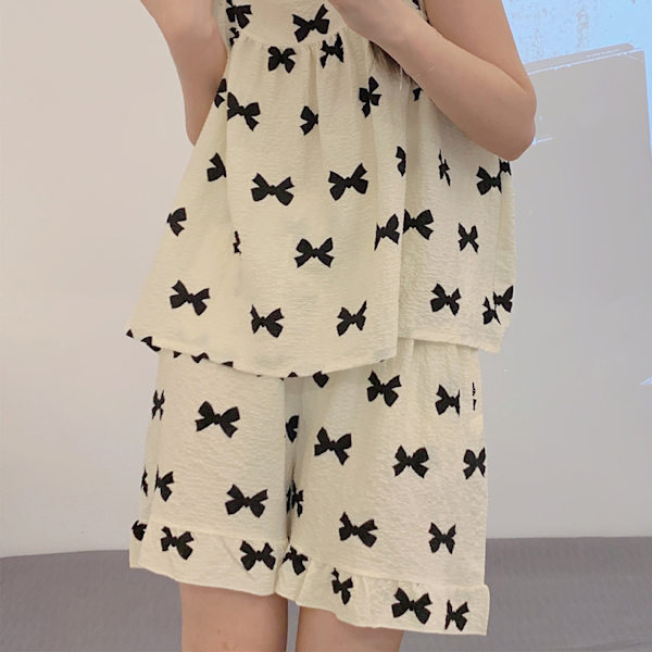 Dam Pyjamas Set Ärmlös Söta Cartoon Tryck Lösa Levande Färger Dam Nattkläder för Vår Sommar Hem Slips XL