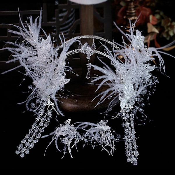 Rhinestone bröllopsdiadem med örhängen handgjorda brudhuvudbonader för bröllopshårtillbehör för brudar och brudtärnor