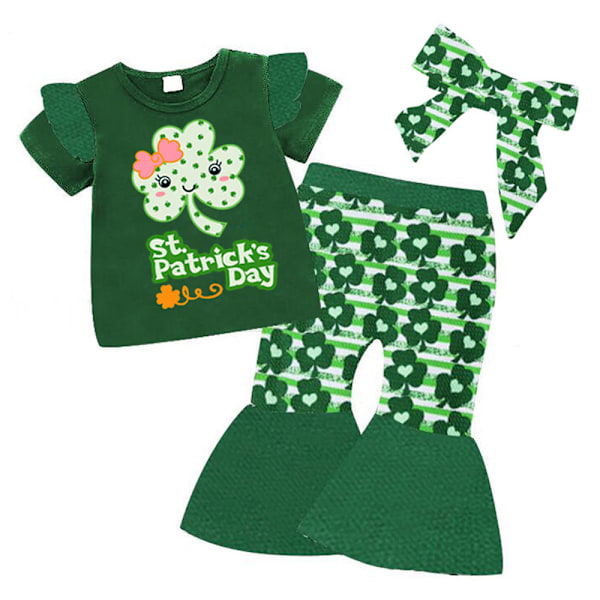 Baby St Patricks Day Outfit Pige T-shirt med Tryk Lang Bukser Børnetøj