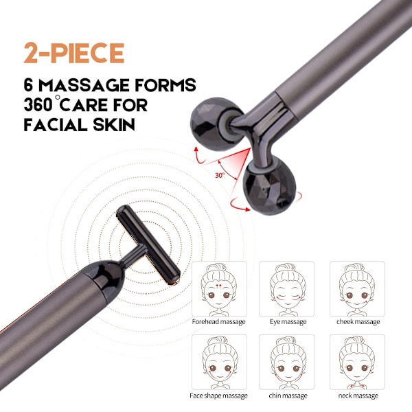 2-i-1 Ansiktsmassagekit Elektrisk 3D Ansiktsrulle Massager T-formad Ansiktsmassage Set Hudmassageverktyg