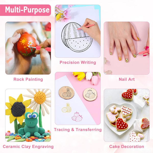 5-pack nagelprickpenna-set, nagellacksmålning, manikyr, prickar, nagelkonst, dubbeländad nagelkonstspets, borr