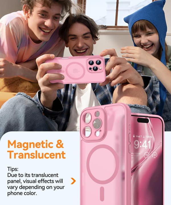 Magnetic Case for iPhone 16 Pro Max with Full Camera Protection [MagSafe Compatible] [Transparent Matte] Protective Phone Case, Hot Pink Pink iPhone 16 Pro