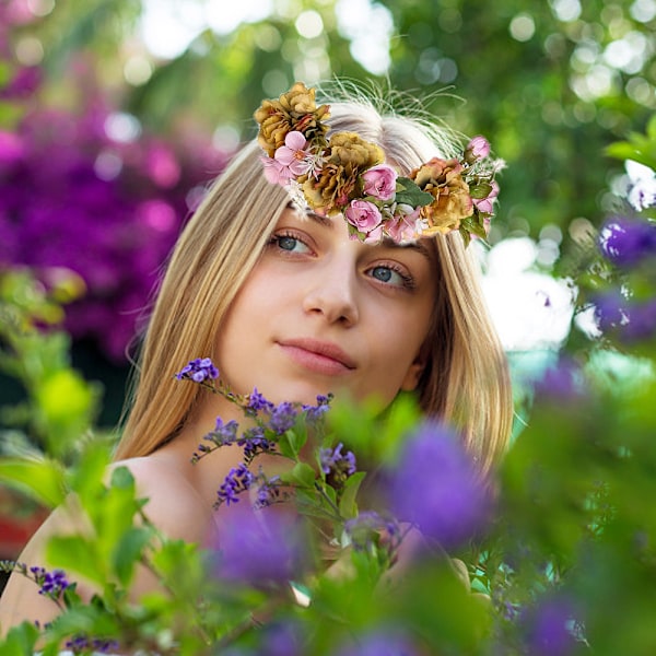 Bryllupsblomsterkrans for jenter Blomsterhodeband Krans Hodeplagg Kvinnekrans med justerbart bånd