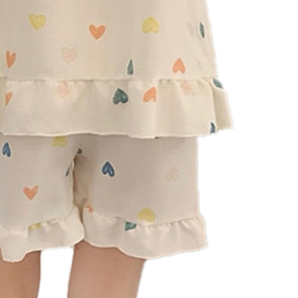 Dam Pyjamas Set Ärmlös Tank Top Casual Shorts Mjölksiden Mjuk Hudvänlig 2-Delar Sommarsovkläder Hjärtmönster M