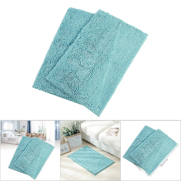 2 stk Chenille Anti-slip Vandabsorberende Skridsikker Måtte Badeværelse Stue (Blågrøn)