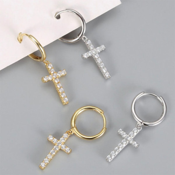 1 par Dangle Huggie Øredobber Zirkon Hoop Øredobber Trendy Smykker Søte Krystall Kobber Kors Øredobber Kreative Øredobber For Kvinner Bryllupsgave