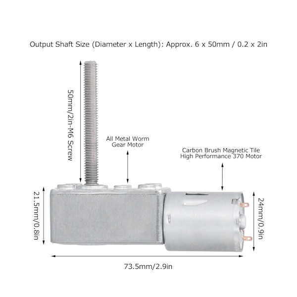 Gir Motor Hastighetsreduksjon Orm Selv Låsende M6 Tråd 50mm Aksel Lengde JGY‑370DC6V 18RPM