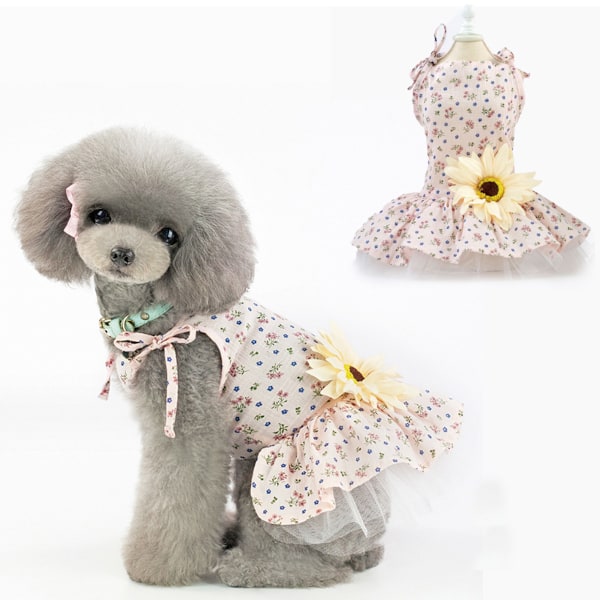 Valp kjol, hundkläder, prinsessklänningar bröllopsklänning, tusensköna blomma kjol för liten hundflicka