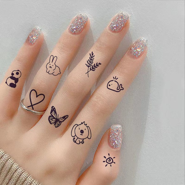 Mini Falske Midlertidige Finger Tattoo Stickers - Enkle, Små Design Tatoveringer, 8-Ark Midlertidig Tattoo