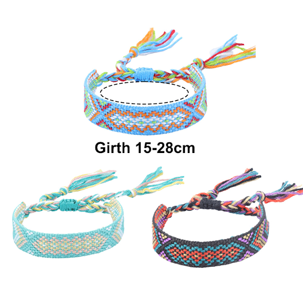 3 stk Justerbare Armbånd for Kvinner og Jenter, Vevde Vennskapsarmbånd, Armbånd med Vevd Kvast
