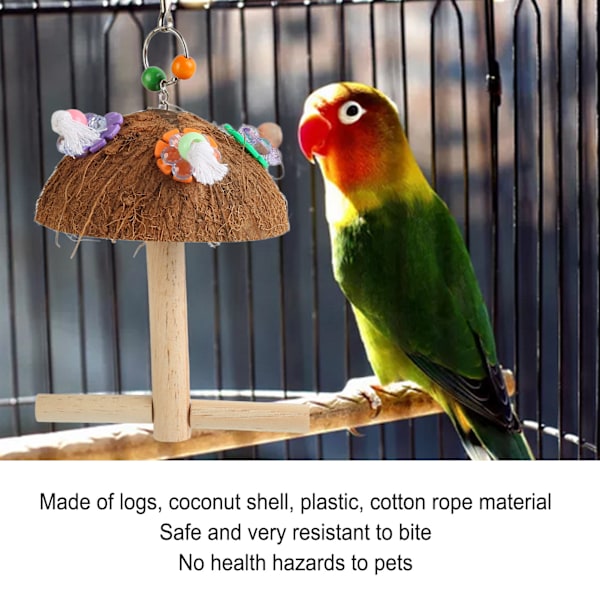 Parrot Kokosnötskalssvingställ Multifunktionell Säker Bittålig Kokosnötskal Tuggleksak för Fåglar