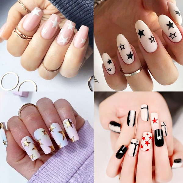 Stjerne Nail Art Stickers Dekaler Nail Art Tilbehør Selvklebende Nail Slider Stjerner Stickers 10 Ark (Fargerik)