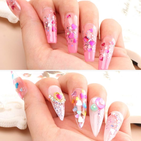 2 Påsar Hjärta Nagelkonst Dekaler Hjärta Nagelglitterflingor Glimmande Sekviner för DIY Nagelkonst Dekorationer