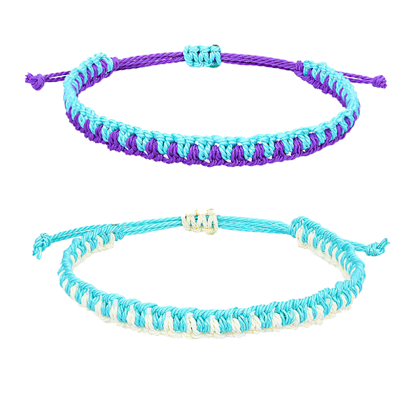 2 stk Tofarget flettet håndtau armbånd for kvinner menn gutter jenter, justerbart flettet tau armbånd