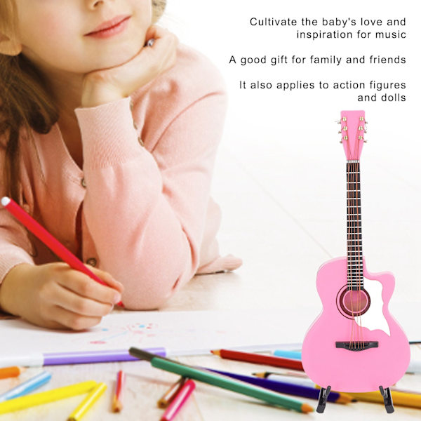 Gitarmodell i rosa bøk, presis design, 18 cm, musikkinstrumentmodell for lek, flott gave