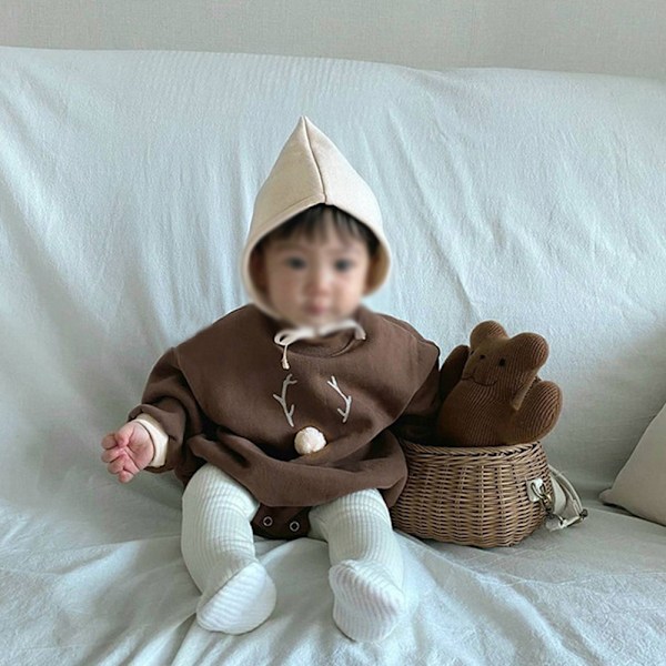 Baby Varma En-dels Kläder för Krypande Bebis Kläder Bebis Kläder med Hatt 2 st (Brun)