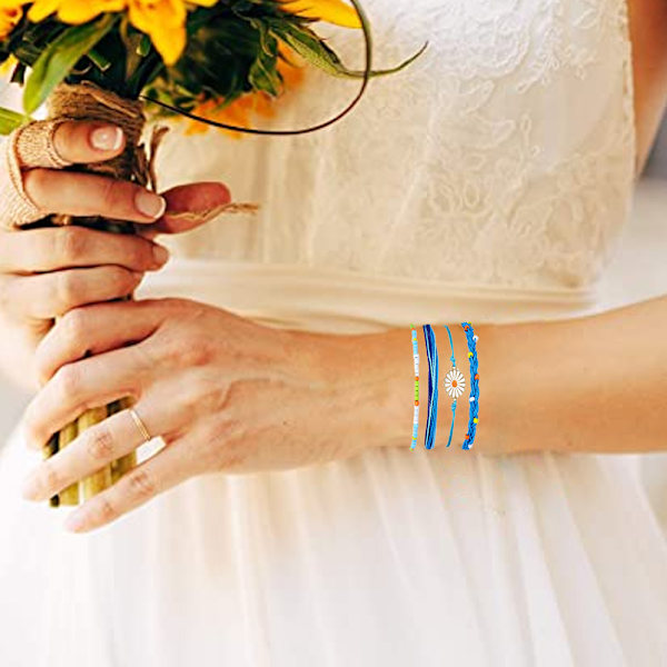Flätade blomsterarmband för kvinnor, tonåringar, flickor, pojkar, par, omslag, rep, charm, strand, surf, flätade, justerbara