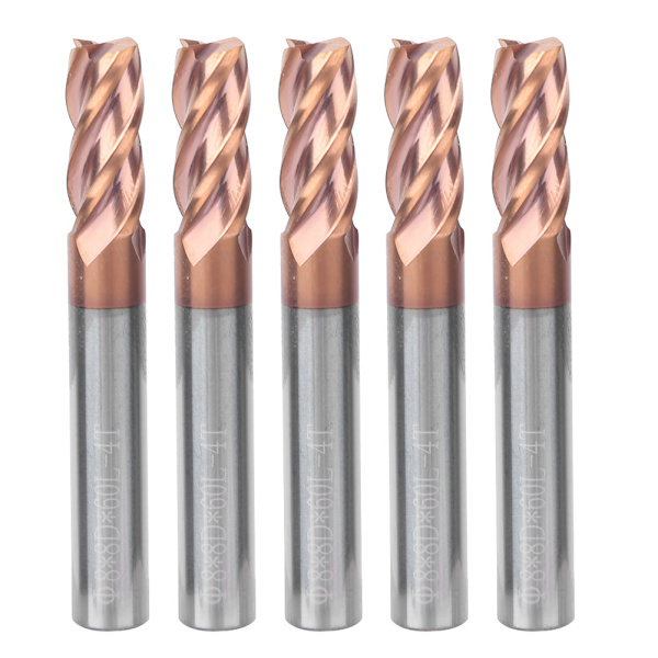 End Mill Sæt Bronze Flere Nano-belagte 55HRC 4 Skær Fræser 8x3Cx8Dx50L (5 stk)