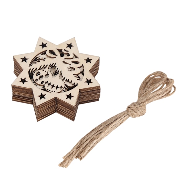 10 stk. Dekorative Træflis Ornamenter Juletræ Hængende Dekorationer Gaver #Femtakset Stjerne