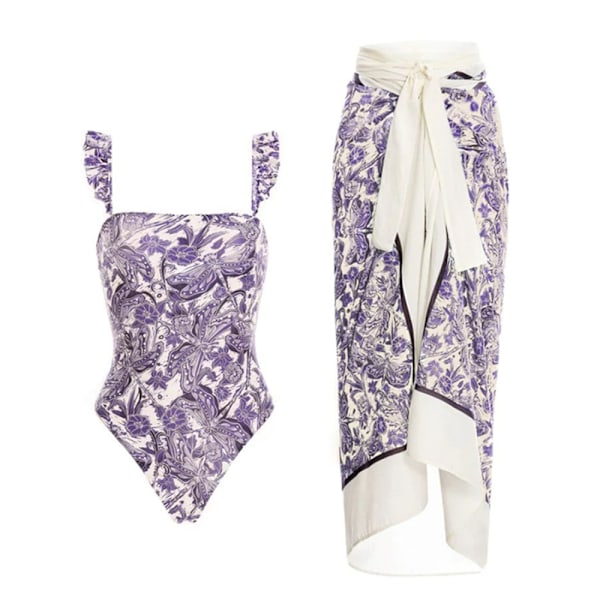 Naisten Kaksiosainen Vintage Uimapuku Vatsanpeitto Monokini Bikini Longuette Uimapuvut Tankini Setti - Violetti