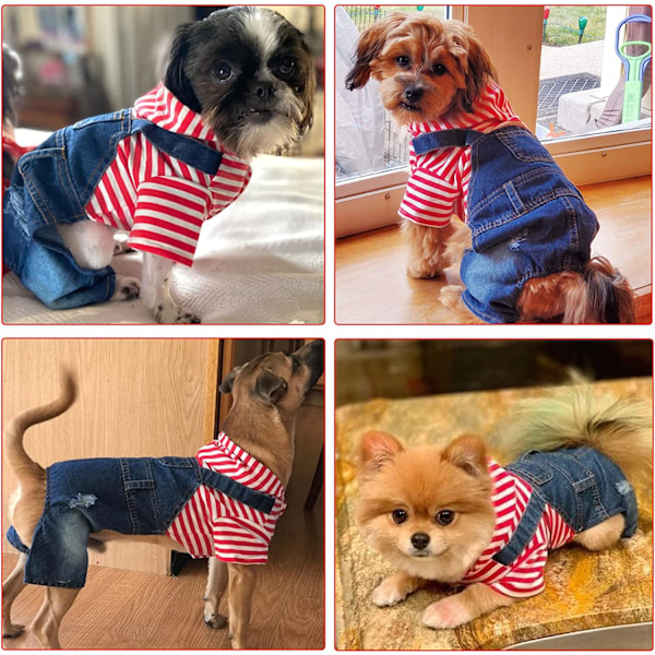 Hund- och katttröjor kläder röda randiga denimkläder blå jeans overaller en-delad jacka kostymer kläder huvtröjor