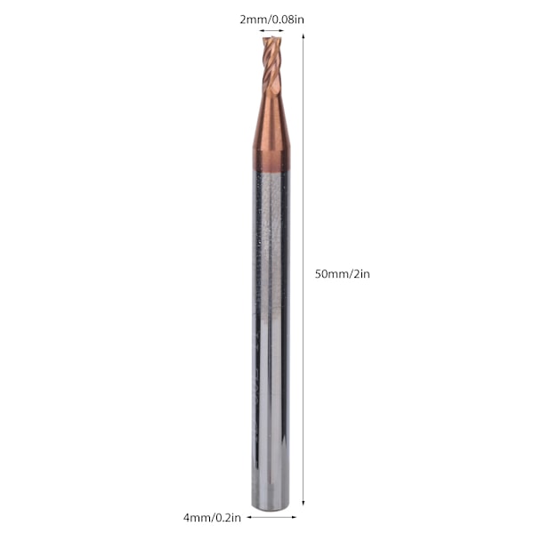 2mm 4-skærs Spiral End Mill med Nano-belægning i Wolfram Stål CNC Fræser Bit (1 stk)