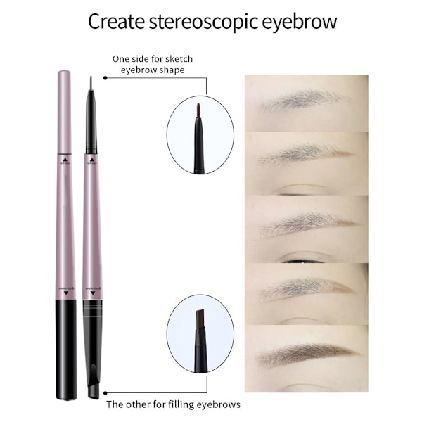 2 stk Øyenbrynsblyant, Vannfast Øyenbrynsmakeup med Dobbeltender, Øyenbrynsforbedrende Sett med Øyenbrynsbørste