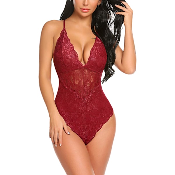 Naisten Häpytietoinen Pitsi Body Sexy Deep V Teddy Yksikokoinen Pitsi Babydoll