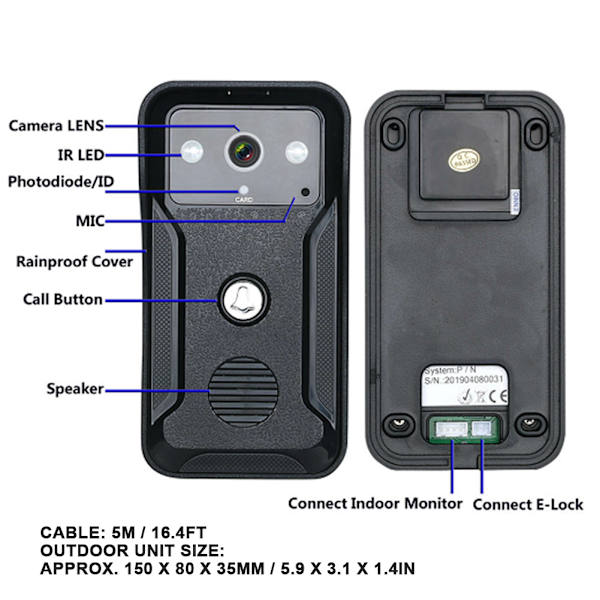 7 tum nattseende dörrklocka TFT ID-kort intercom kamera videodörrtelefon 100-240VUS-kontakt