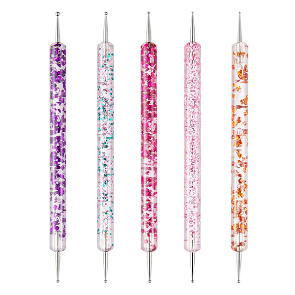 5-pack nagelprickpenna-set, nagellacksmålning, manikyr, prickar, nagelkonst, dubbeländad nagelkonstspets, borr