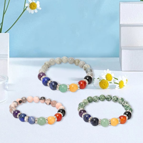 Chakra Armband Elastiskt Snöre Stressreducerande Avslappnande Tätt Ansluten Pärlband för Meditation Fest Healing Rosa