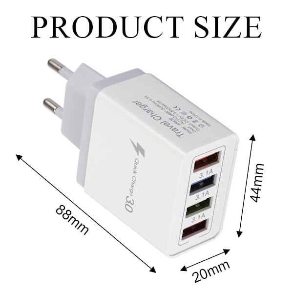 4USB Oplader 3.1A Multiporte Telefonoplader til Rejser