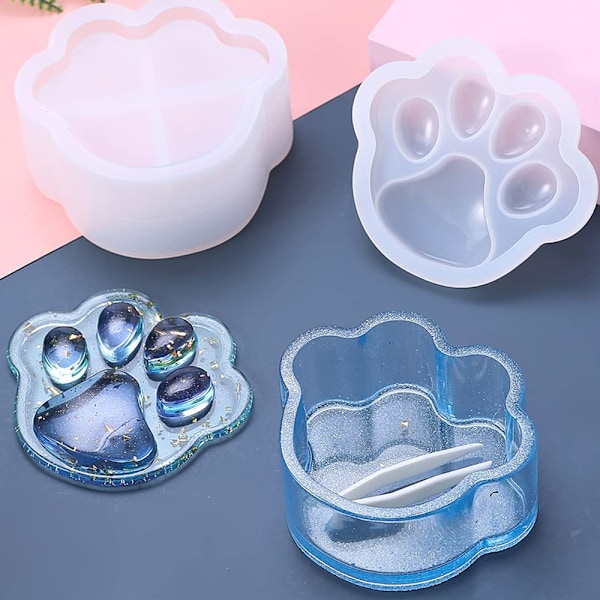 Harpiksforme Kattepote Form Æske Epoxy Form DIY Harpiksstøbt Sød Kattepote Beholder Silikonform til Opbevaring af Små Ting