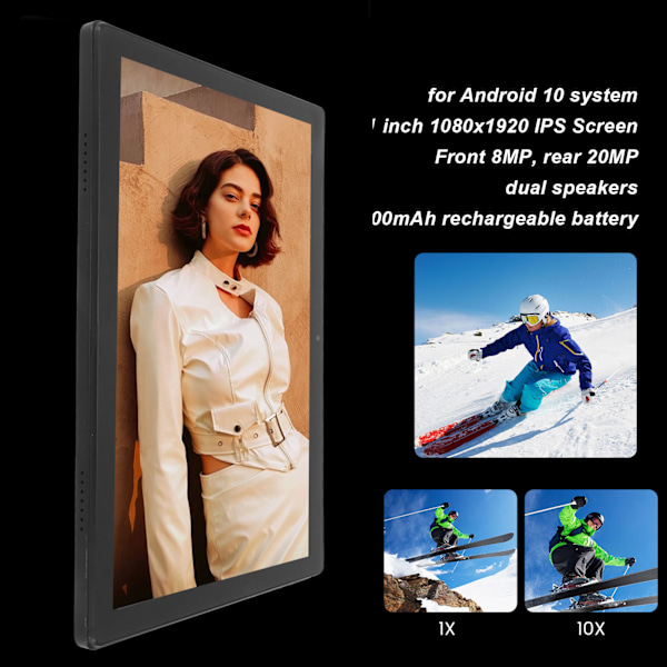 10,1 Tums Platta 8 GB RAM 256 GB ROM 1080x1920 MT6753 Octa Core 5G WiFi Platta för Android 10 100‑240V EU-kontakt