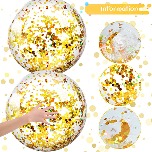 5-pack Strandboll Jumbopolsleksaker Bollar Stora Konfetti Glittrar Uppblåsbara Transparenta Strandbollar Simbassäng Vatten Strandleksaker Utomhus Sommarfest